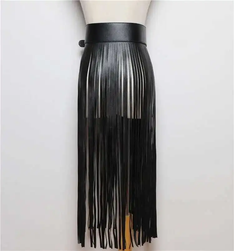 LANMREM Basics PU Leather Skirt Women Belt Black Color High Street Decoration Full Tassels Skirts Female New Fashion 2DC1326 16 S7df784ebc59b4a96942bbd6dc4af9bf0t