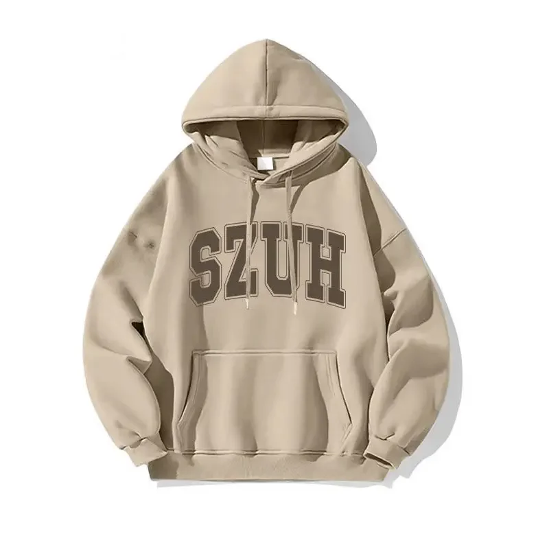 American Vintage Hooded Sweater for Men and Women Couple Wear Trendy Loose Simple Letter Decal Pullover Top Warm Coat Clothes