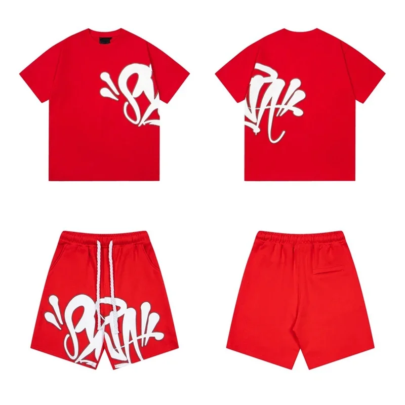 Drill Syna World Men's and Women's Cotton Alphabet Printing Beauty Trend Summer Casual Trend Short Sleeve T-Shirt Shorts Set 3
