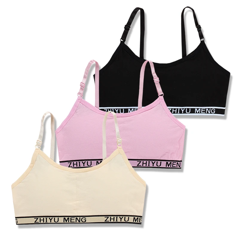 3pcs/Lot Girl Bra Underwear Kids Cotton Children Solid Color Teenage Sport Wireless  Puberty 8 to 14 years