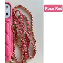 Luxury Vintage Mini Handbag Wallet Leather Case with Crossbody Metal Chain - iPhone 15 Plus (OUTEY38 Rose Red)