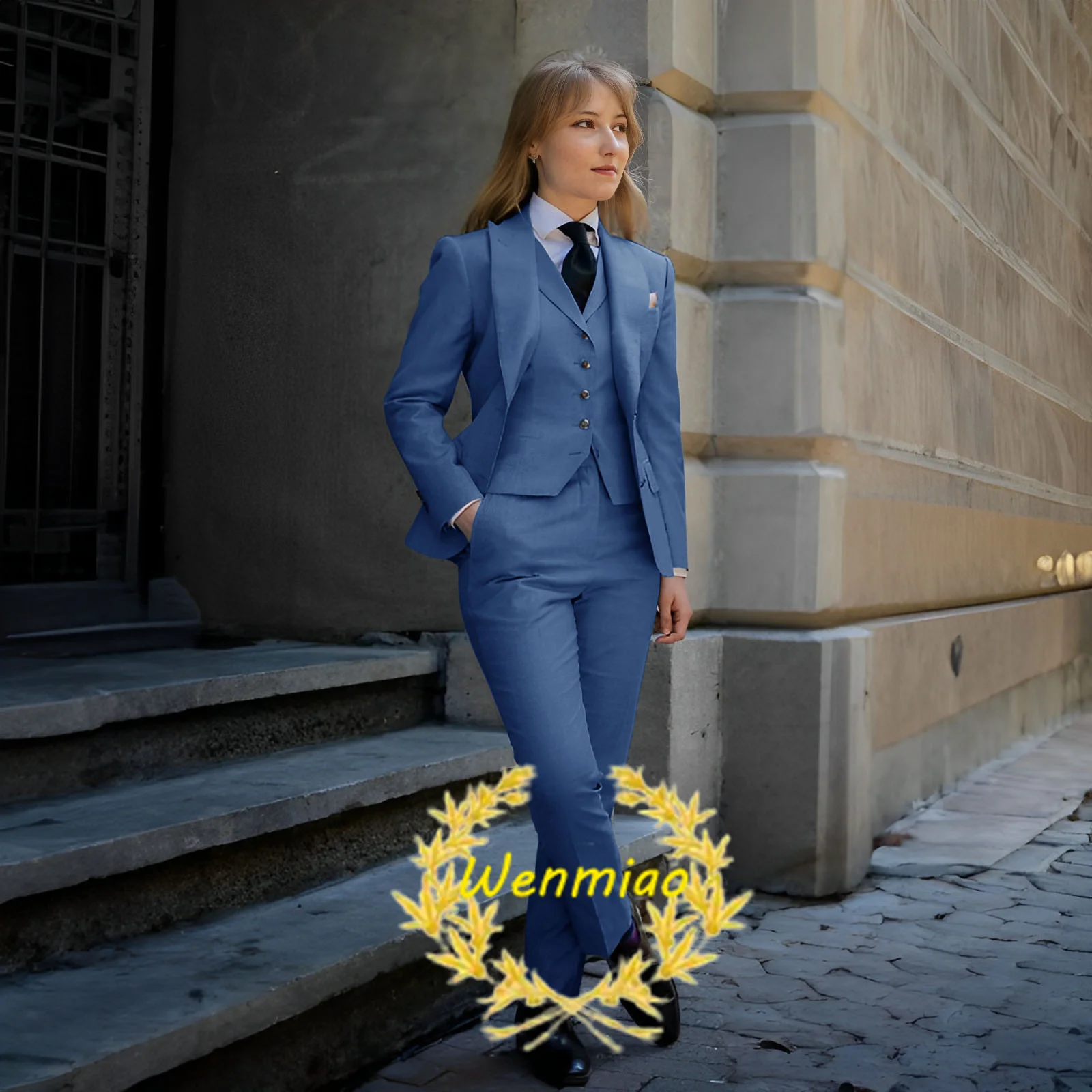 Formal Business Women's & Men's Suits 3 Piece Dark Grey Blazer Pants Vest Point Lapel Groom Tuxedo Office Jacket Set