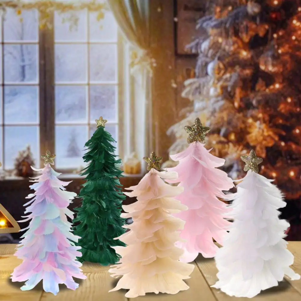 Feather Christmas Tree Tabletop Decoration Handcrafted Tree Figurine With Star Topper Holiday Home Centerpiece Christmas Party