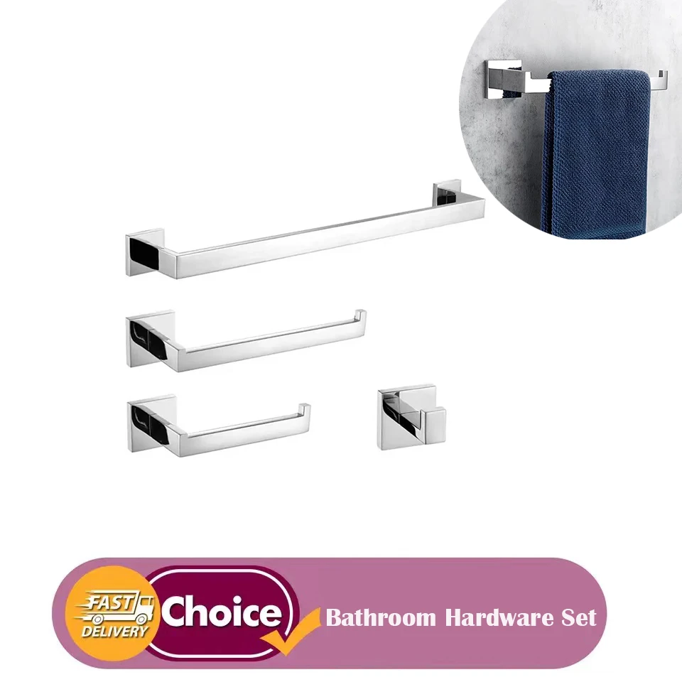 Mirror Chrome Polished 304 Stainless Steel Bathroom Hardware Set Towel Rack Bar Toilet Paper Holder Hooks