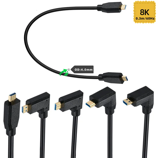 Câble Micro HDMI vers Micro HDMI Type D mâle vers mâle, Ultra HD, haute  vitesse, extrême mince/fin, angle 90 °, 4mm, 8K - AliExpress