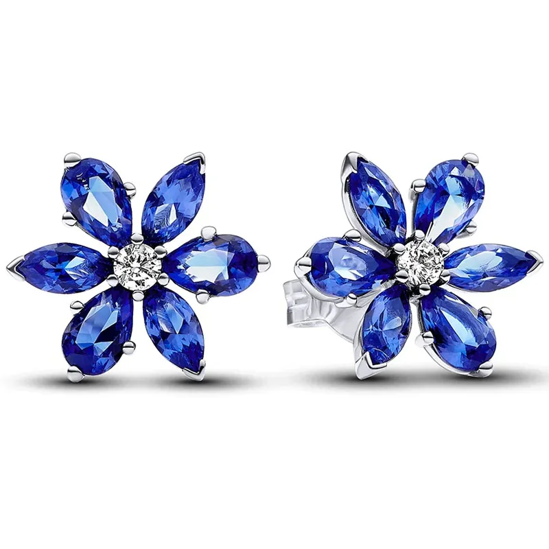 

Original Sparkling Blue Herbarium Cluster Earring With Crystal For Women 925 Sterling Silver Earring Wedding Gift Europe Jewelry