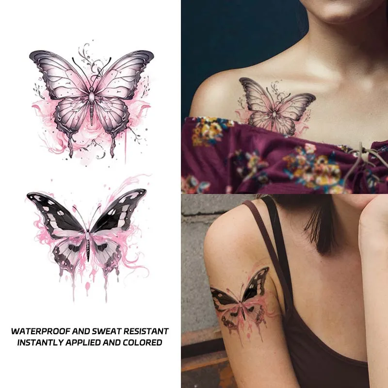 

Tattoo Stickers Colorful Butterfly Trend Niche High-End Internet Celebrity Same Style Semi-Permanent Herbal Realistic Tattoo