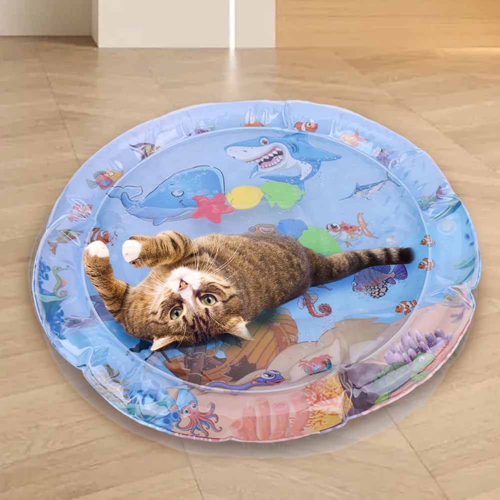 Extra Thick Aqua Interactive Cat Play Mat Cat Toys Cat Water Sensory Playmat Pet Cooling Mat for Indoor Outdoor Exercise