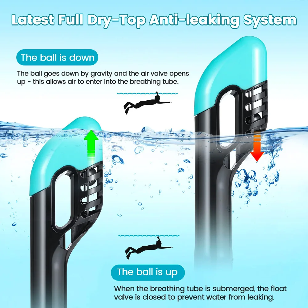 Full Face Snorkel Mask Dry Top Breathing System Detachable Camera Mount Adults Panoramic View Anti-Leak Anti-Fog