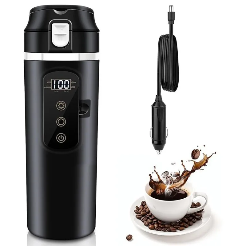 자동차용 주전자 12V 휴대용 가열 컵 450Ml 터치 스크린 디지털 디스플레이 물 보온병 보온병 컵-M53K