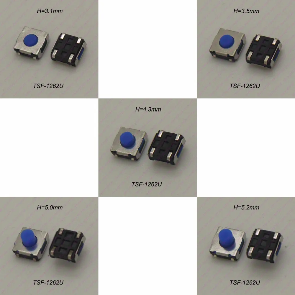 Interruptor de Botão Momentâneo Silicone Tátil Mini Botão Macio Tato Interruptor de Botão 6.2×6.2×3.1 3.5 4.3 5.2 mm u tipo 20 Peças