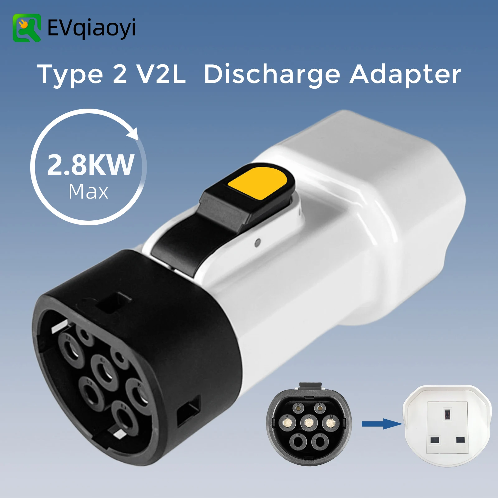 EVqiaoyi Type2 Vehicle to Load Discharger 13A Type2 V2L Adapter British Socket Outdoor Power Supply Hyundai BYD KIA