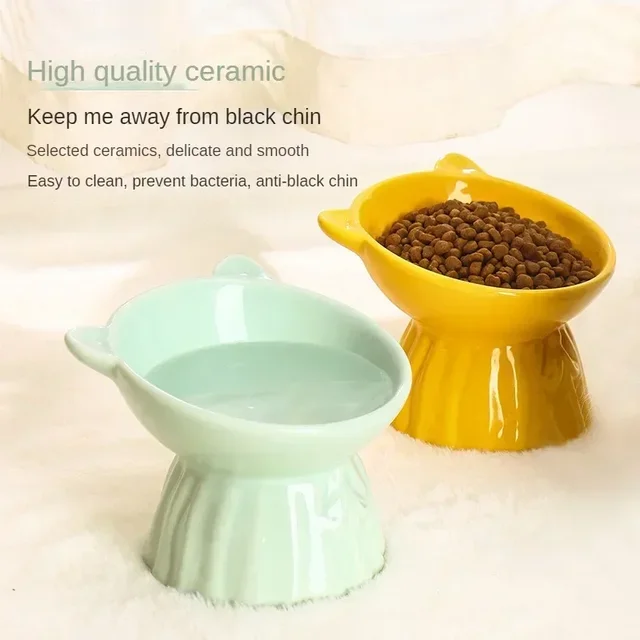 Creative Solid Color Simple Style Drinking Water High Footed Anti Knock Ceramic Cat Bowl Cat Dog Food Bowl Ceramic Cute Cat Bowl 4