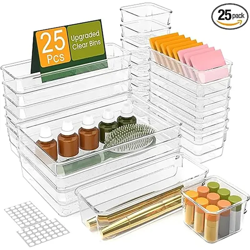 7-25-PCS-Drawer-Organizer-Set-Clear-Plastic-Desk-Drawer-Dividers-Trays ...