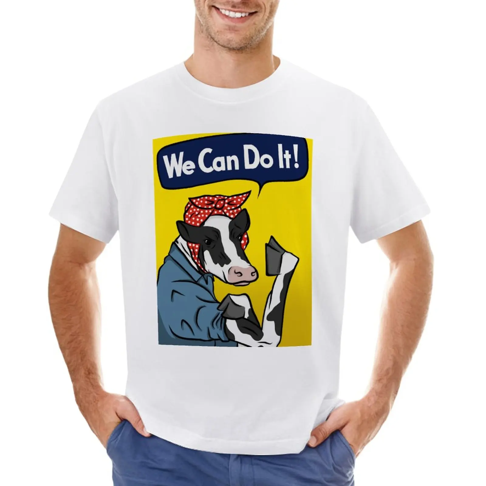 Ce La Possiamo Fare! Rosy The Rivetter Vegan Cow T-Shirt Funnys Kawaii Clothes Plus Size Top Sweat Mens Clothes