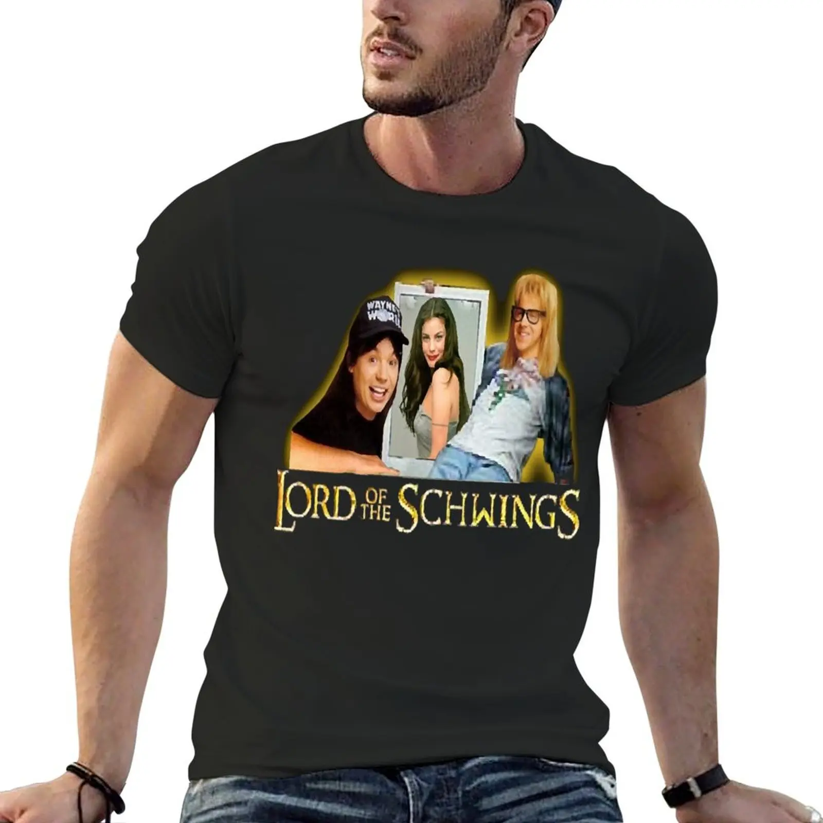 

Loves Movie And Waynes World Cross Over Comedy 90 S T-Shirt plain tees boys whites oversizeds graphic shirts men