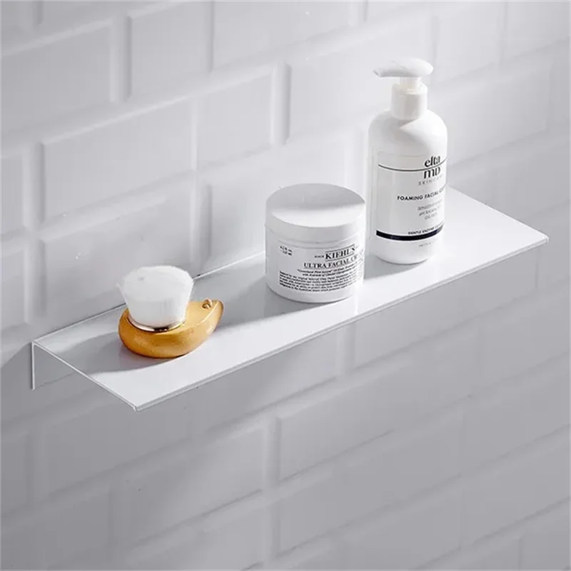 30/40/50CM Floating Shelf Wall Storage Shelves for Living Room Bathroom Kitchen Hanging Mounted White Black Bathroom Shelf 6