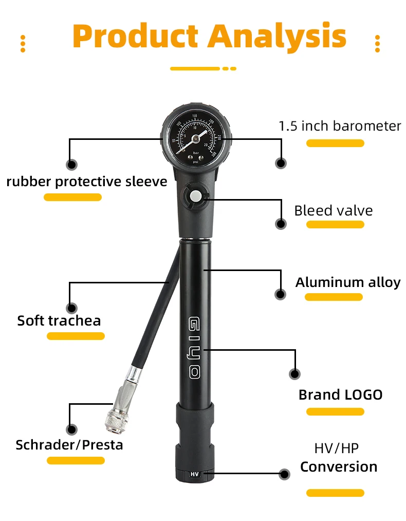 GIYO Fahrrad Schock Suspension Pumpe 300psi Hohe-druck mit Manometer Berg Aluminium Bike Gabel & Hinten Suspension MTB Shoc – Detail 18