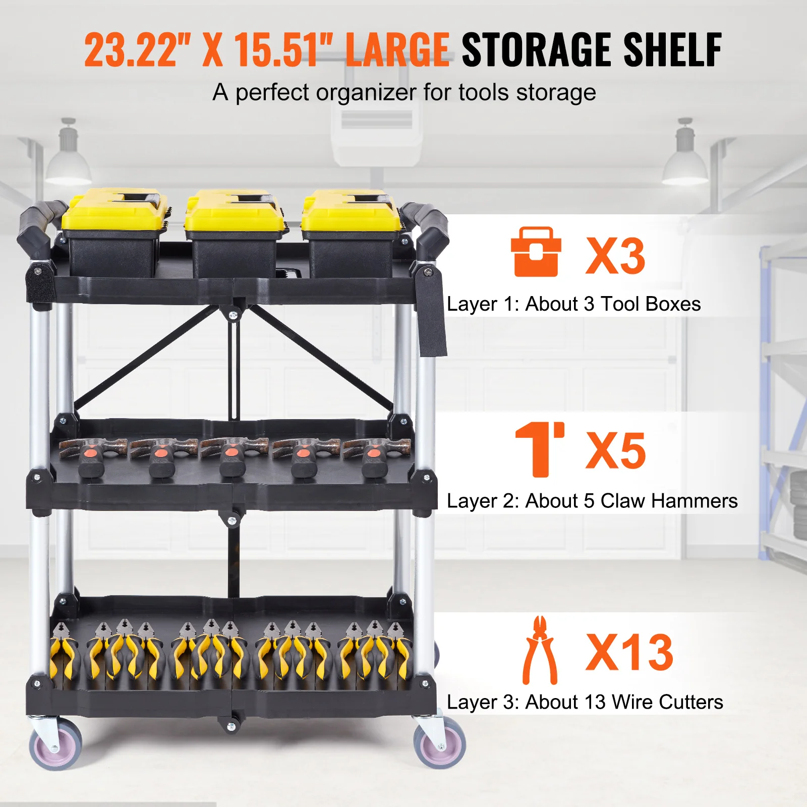 VEVOR-Folding Rolling Utility Cart, prateleira de armazenamento, Movable Gap Rack, Servindo carrinho, Slim Slide Organizer para cozinha, banheiro, 3 camadas