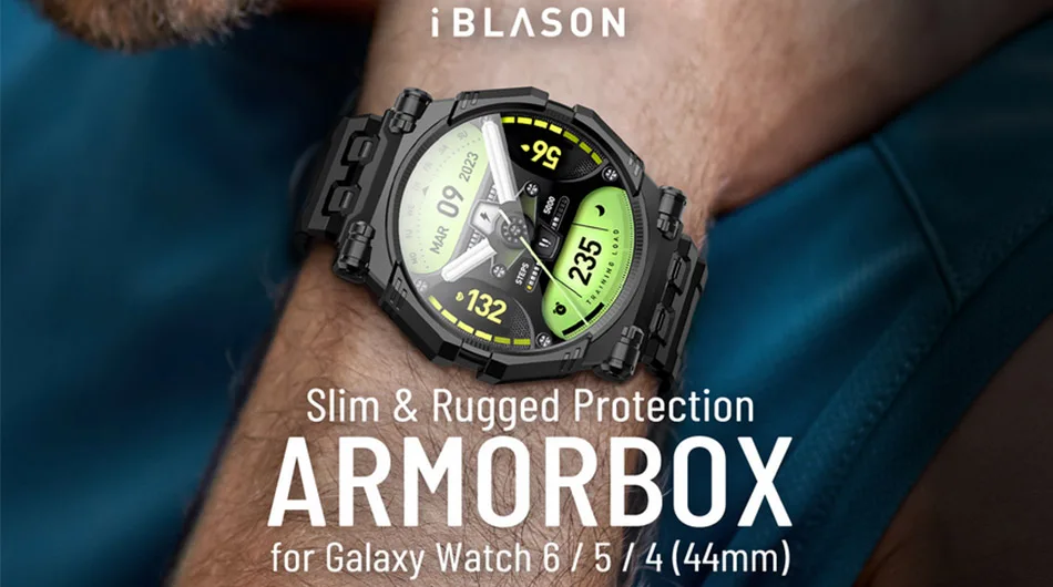 I-BLASON For Samsung Galaxy Watch 6/5/4 Case 44mm Rugged Durable TPU Watch Band with 2-Pack Tempered Glass Screen Protector
