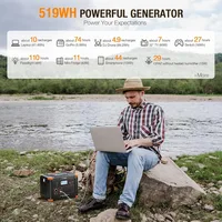 Portable Power Station 500W(Peak 1000W), 519Wh Outdoor Solar Generator Backup Battery Pack with 2 110V AC Outlets, 2