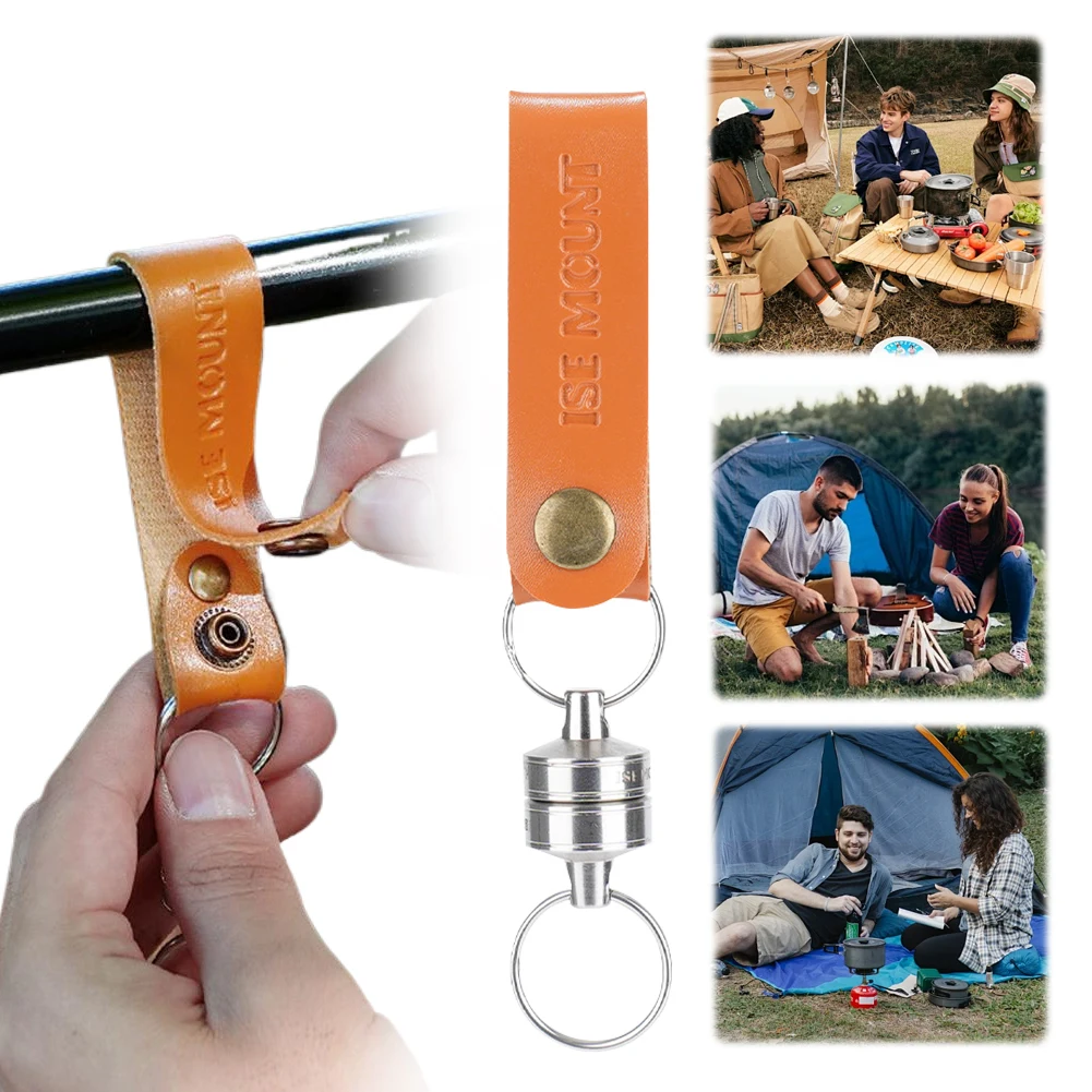 Magnetic Camping Hook with PU Leather Lanyard for Outdoor Hanging