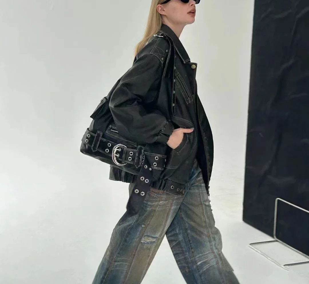 Trendy Vintage Y2k Aesthetic Women's Handbags Streetwear Grunge Denim Shoulder Bags Korean Fashion Casual All Match Underarm Bag