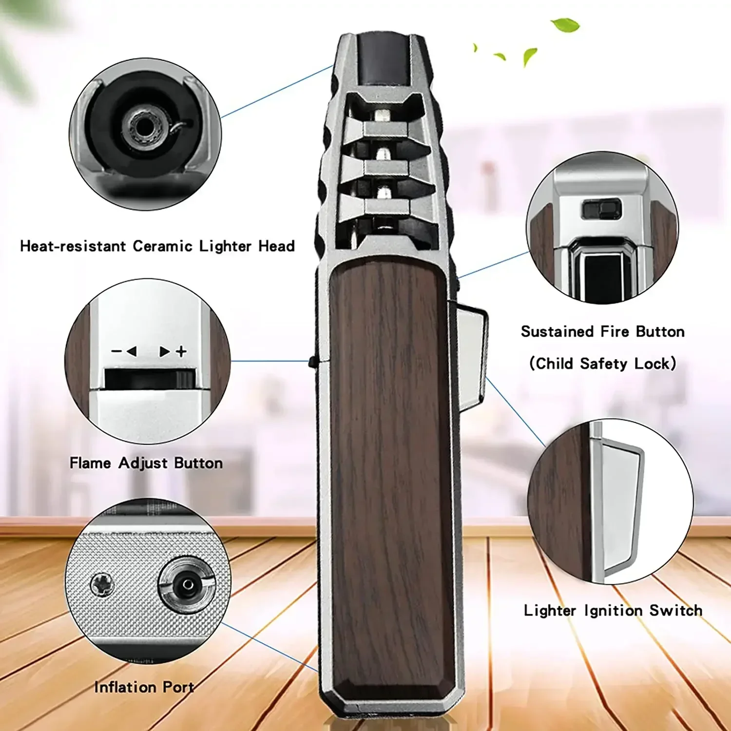 Windproof Super Big Flame Torch Lighter Outdoor Camping BBQ Kitchen Lighter Refillable Butane Lighter Men's Tools No Box No Gas 2