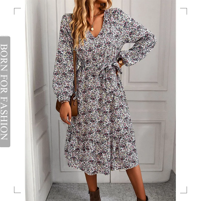 

Женское шифоновое платье в стиле бохо, с пышной юбкой и V-образным вырезом, весна-лето 2023