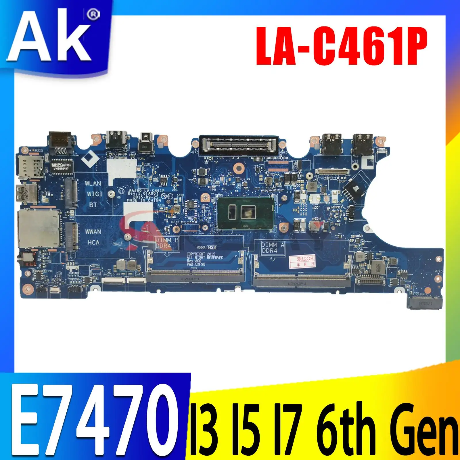 La-C461P I3 I5 I7 Cpu Per Dell Latitude 14 7470 E7470 Laptop Notebook Scheda Madre V2N4V Dgy5 Pcvdx Mainboard Cy