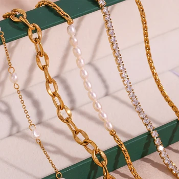 E.B.belle 여아용 담수 진주 발찌, 스테인레스 스틸 체인, 발 다리 팔찌, 해변 홀리데이 쥬얼리