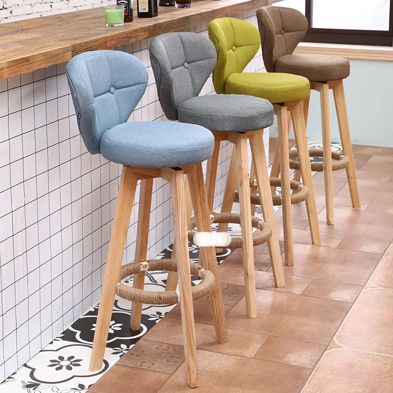 

Nordic Bar Chairs Solid Wood Beech Bar Chair Color Minimalist Modern Back Rotating Bar Stool Front Desk Stools High Feet Chair