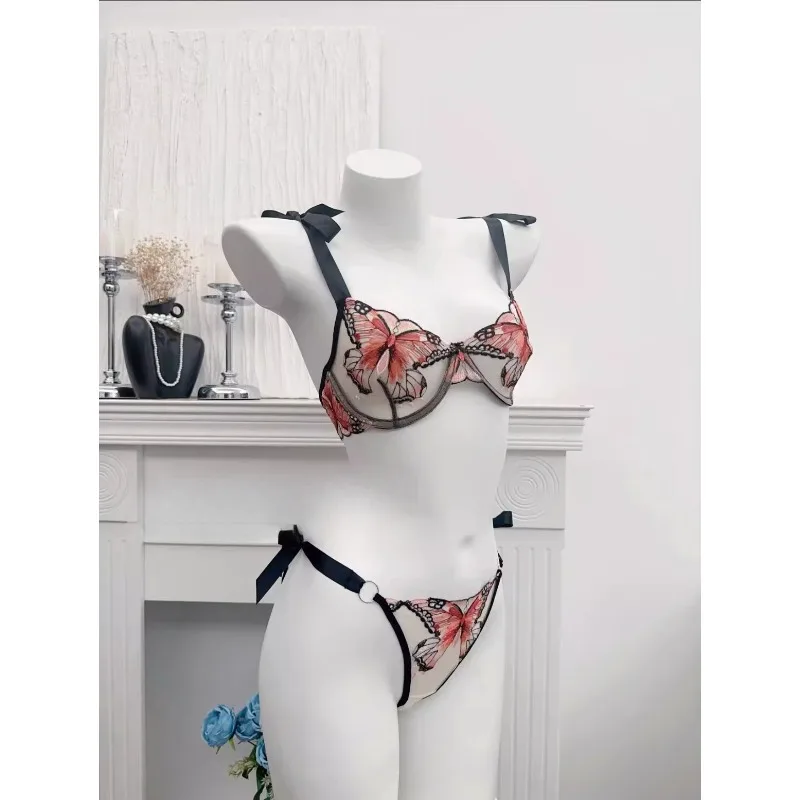 Ensemble de lingerie Reggente Pizzo Francese Farfalla, filet transparent, bretelles élastiques, sans rembourrage, S-XL, neuf et doux
