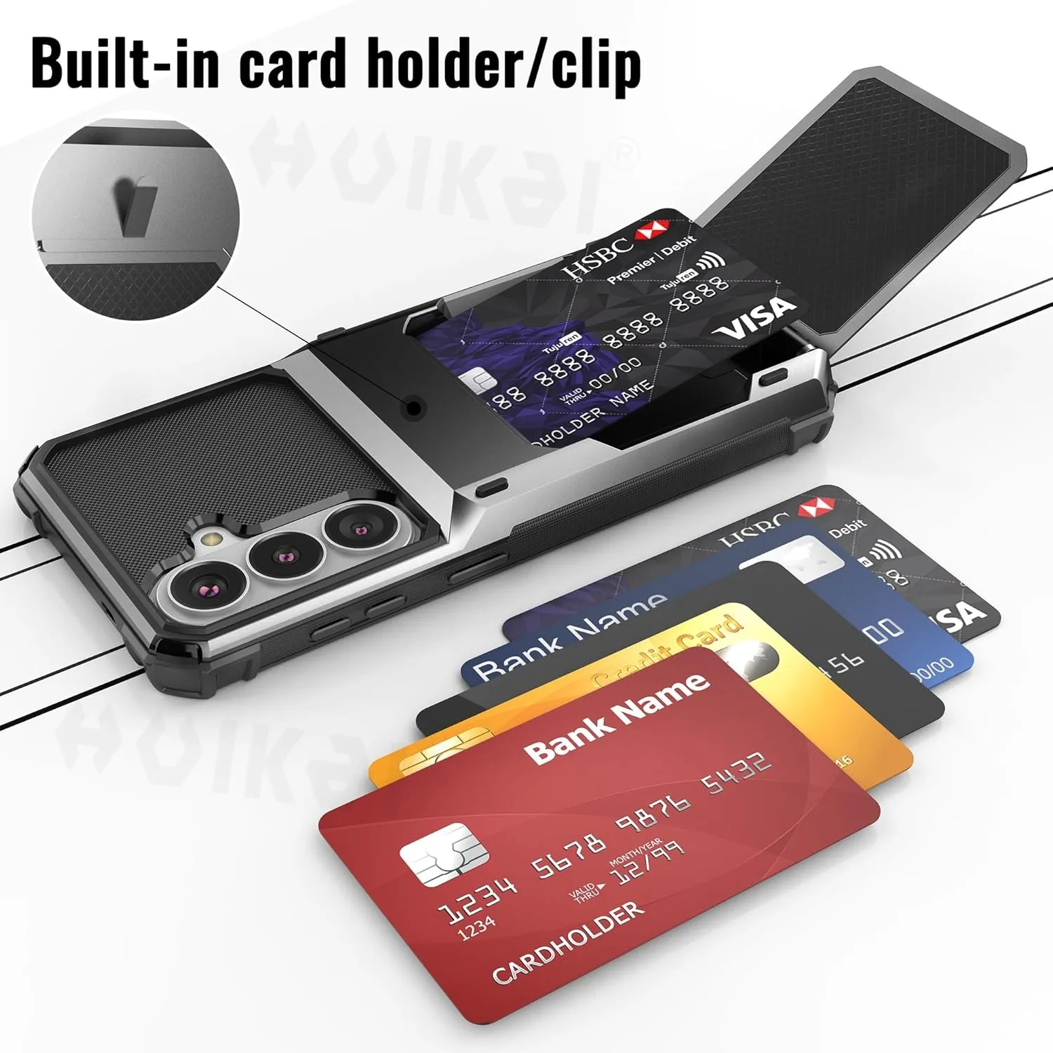 Heavy Duty Wallet Case with Hidden Card Holder Slot - Protective Phone Cover