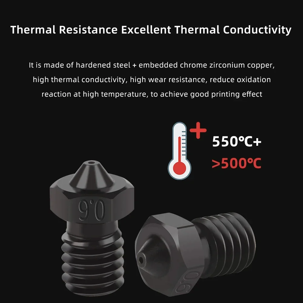 3D Printer Parts E3D Nozzle 0.2/0.4/0.6/0.8mm Hardened Steel Nozzles for Titan Extruder Prusa I3 MK3S+ MK4 E3D V6 Copper Nozzle - 2