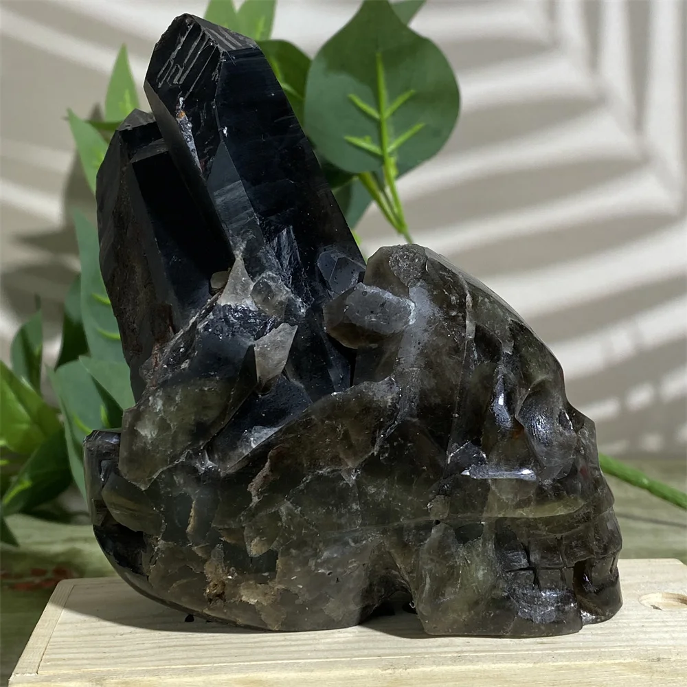 

1023 г, Хрустальный черный дымчатый Натуральный череп, резьба ручной работы, духовный камень, фэн-шуй рейки, украшения для дома