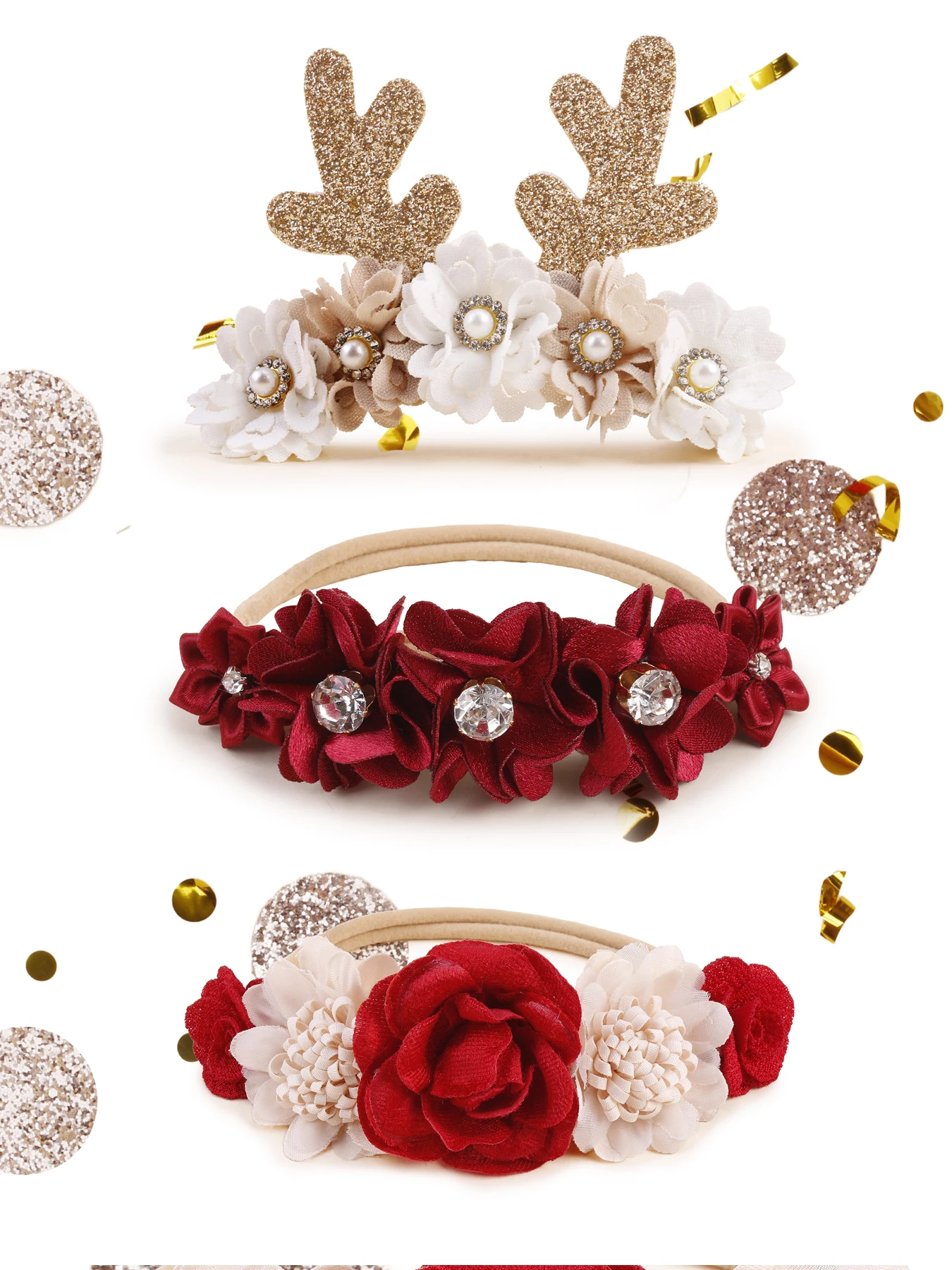 Hair Accessories 1or2or3pcs Winter Christmas Style Birthday Party Flower EIK Red Rose Cute Sweet Beauty Handmade Baby Girl Hairband Hair Design