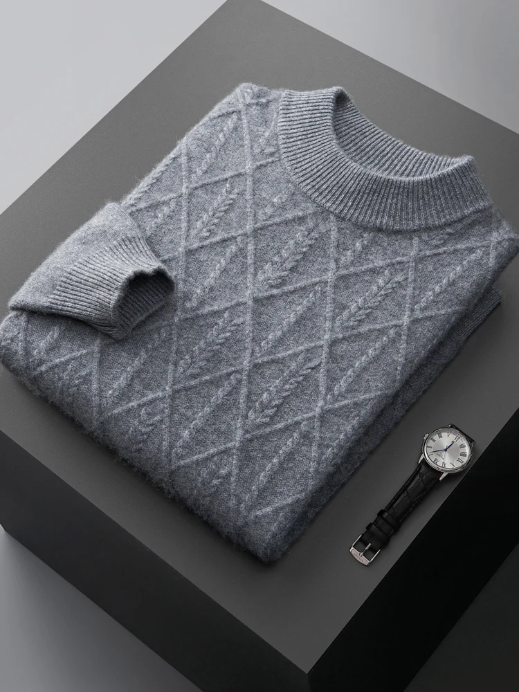 Autumn Winter Men' Cashmere Sweater First-Line Ready-To-Wear Pullover Half Turtleneck Casual Sweater Pure Wool Knit Shirt