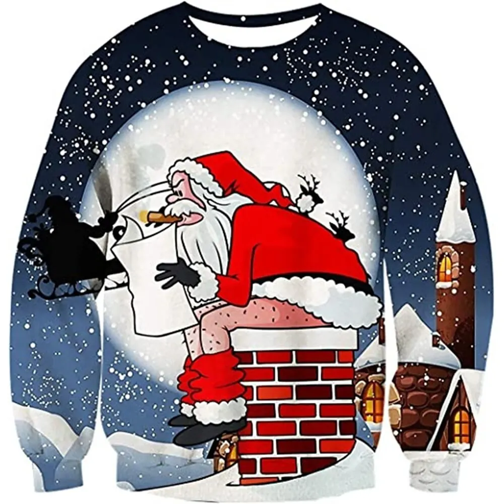 Sudadera con capucha para hombre de otoño e invierno con estampado 3D de Papá Noel, suéter divertido, parodia, moda, deportes callejeros, jersey informal para hombre