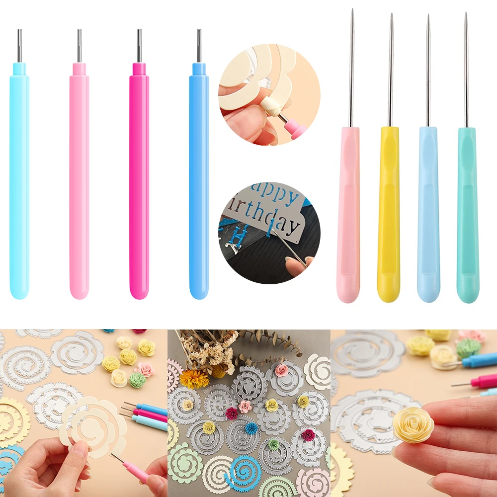 4 Pz/Set Colorful Rolling Curling Quilling Needle Pen/Die Release Paper Piercing Tool Manico In Plastica Per Art Paper Craft Fai Da Te