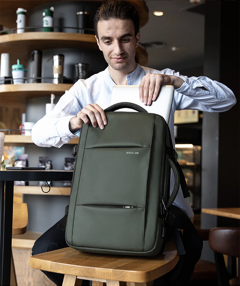 HcanKcan Erweiterbarer Herrenrucksack, wasserdicht, 15,6 Zoll, Laptoptasche, großes Fassungsvermögen, Wander-Reisetasche, Business-Rucksack, lässiger Tagesrucksack – Detail 7