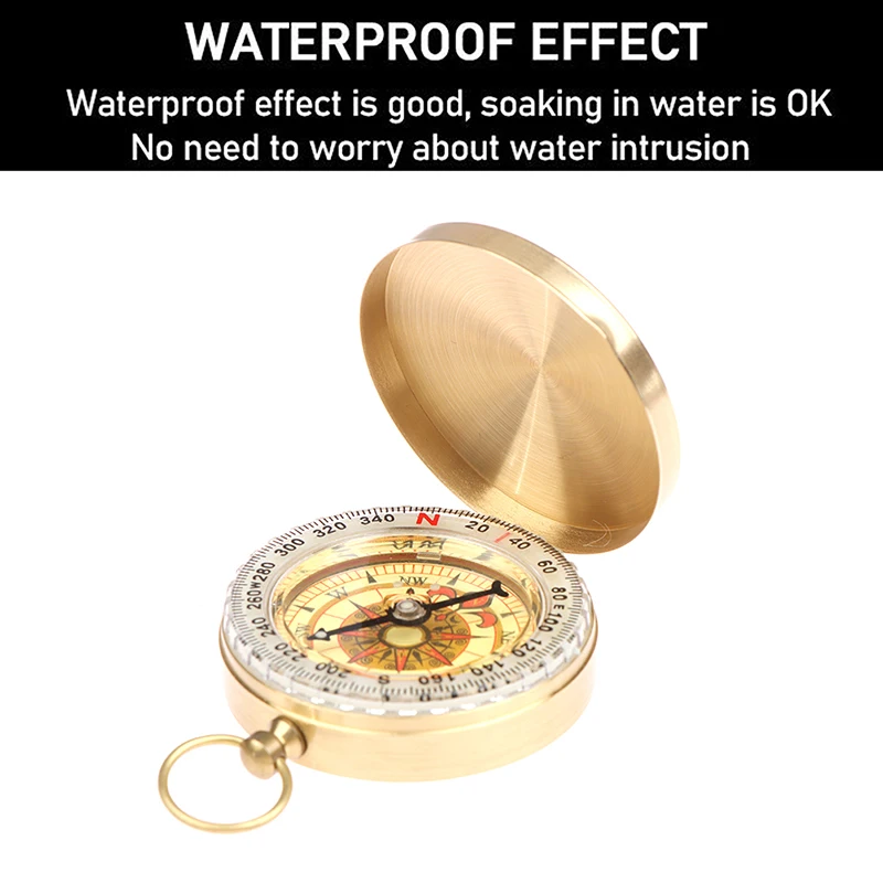 Portable Compass Navigation Camping Hiking Pocket Brass Golden Outdoor