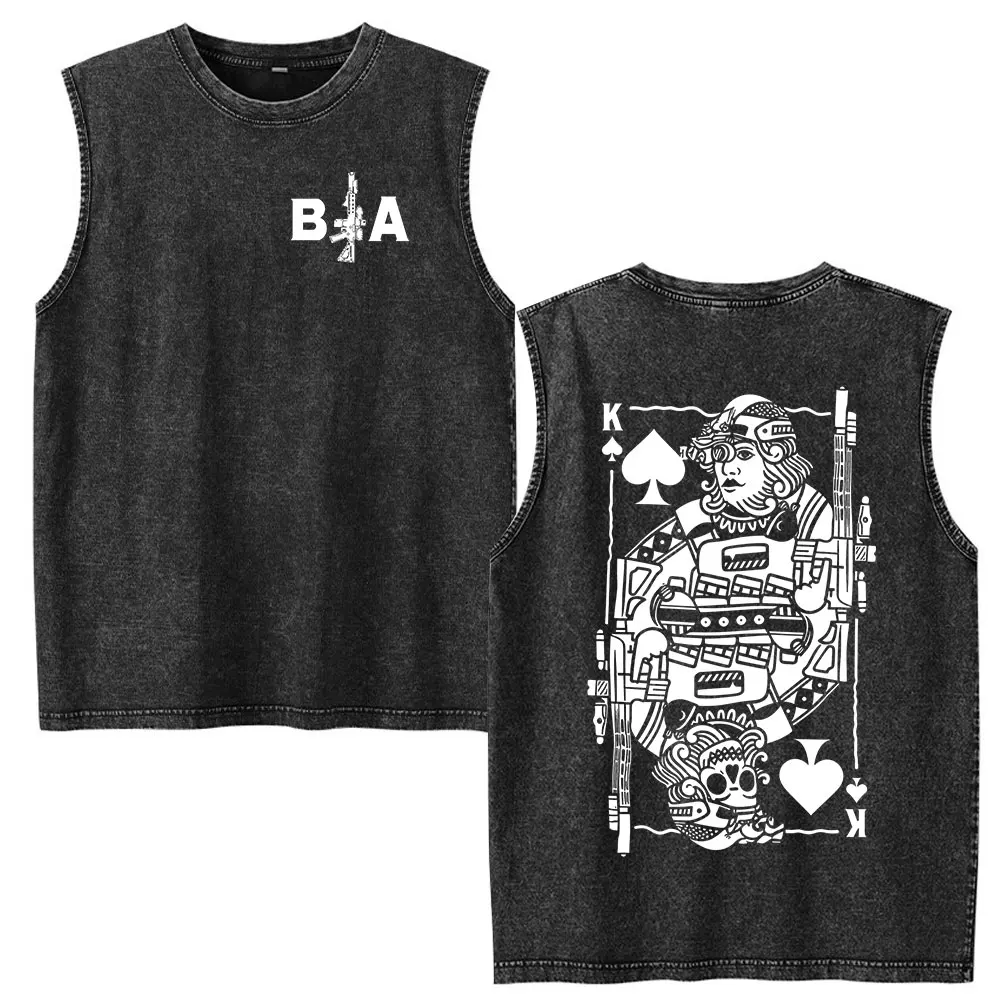 Justicia Brothers in Arms Vintage Acid Washed Tanktops T-Shirts Herren Damen Kleidung Lässige Oversize Ärmellose Westen T-Shirts – Detail 7