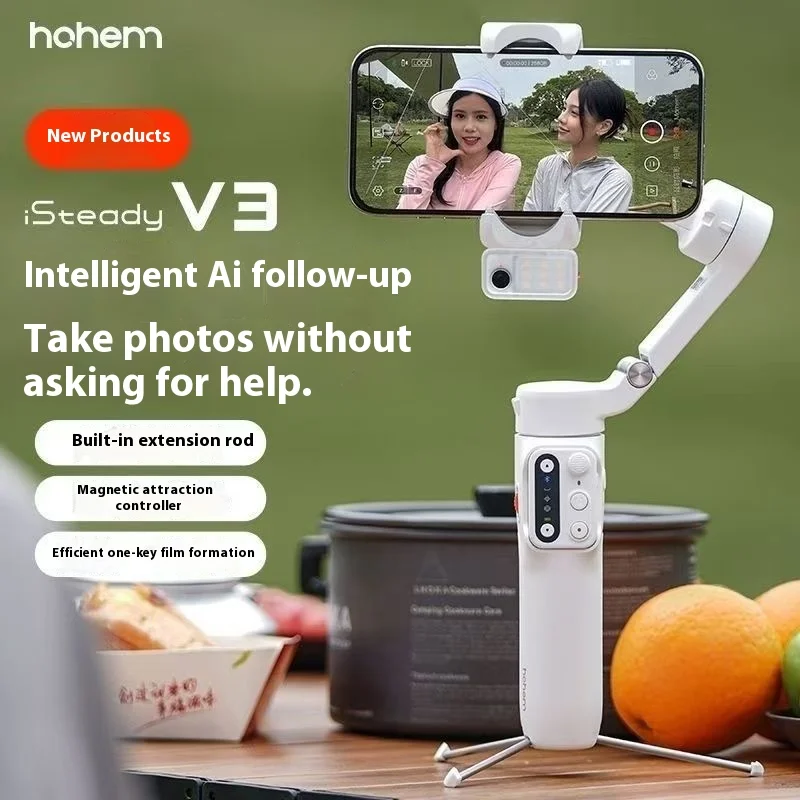 hohem iSteady V3 Smartphone Stabilizer Ai Face Tracking 3-Axis Phone Gimbal Built-in Selfie Stick Portable iPhone15/Samsung