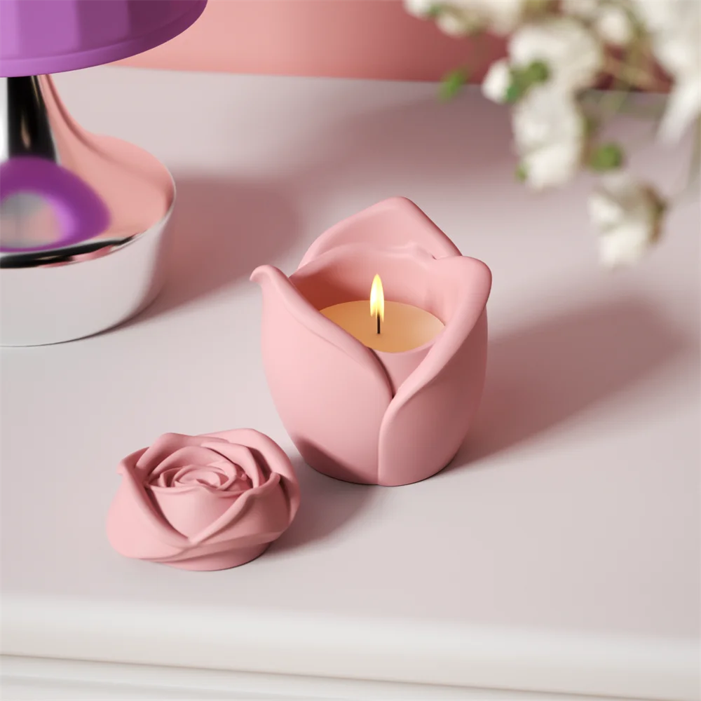 Nicole Candle Jar and Reusable Candle Refill Silicone Mold Rose Cement Concrete Making Mould