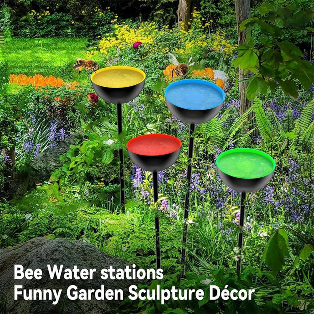 Bee Watering Station Bee Cups Multi-Function Metal Water Feeder Butterfly Bath Bowl for Garden Yard Decor