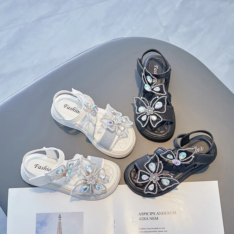 

Girls Sandals Butterfly Beautiful Summer New Kids Fashion 2022 Open-toe Children Dress Shoes for Party Wedding Shows Versatile
