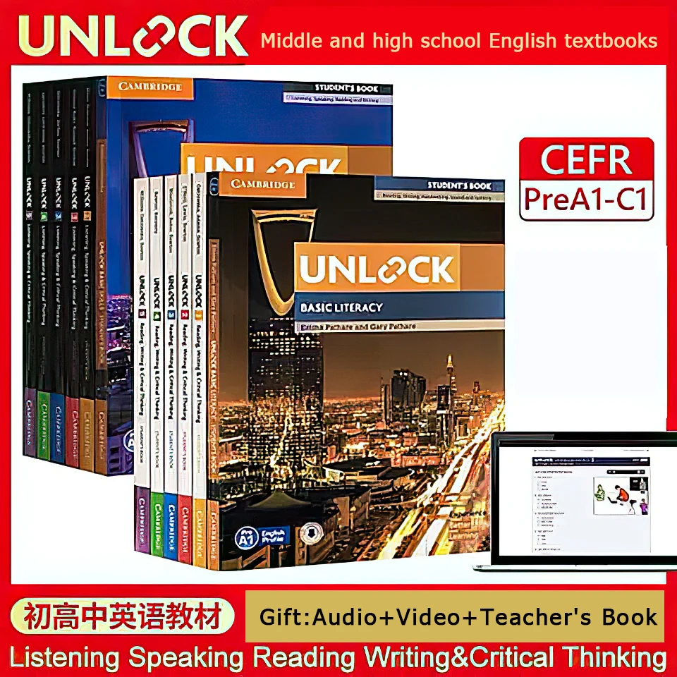 

New Cambridge Unlock Elementary, Middle, and High School English Textbook Basic/1/2/3/4/5 Listening, Speaking, Reading , Writing