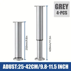 Premium Adjustable Furniture Legs with Tool - Free Height Adjustment, Sturdy Metal Construction (Silvery - 4PCS - 25 - 42cm)