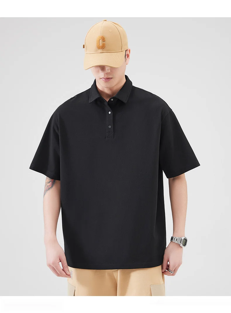 Summer lapel polo shirt men, short casual loose fitting business solid color half sleeved trendy and versatile leading_voghion.com